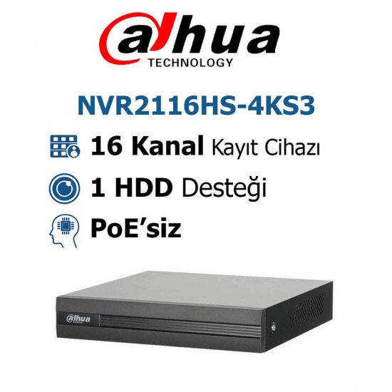 Dahua NVR2116HS-4KS3 16 Kanal NVR Kayıt Cihazı dahua nvr2116hs 4ks3